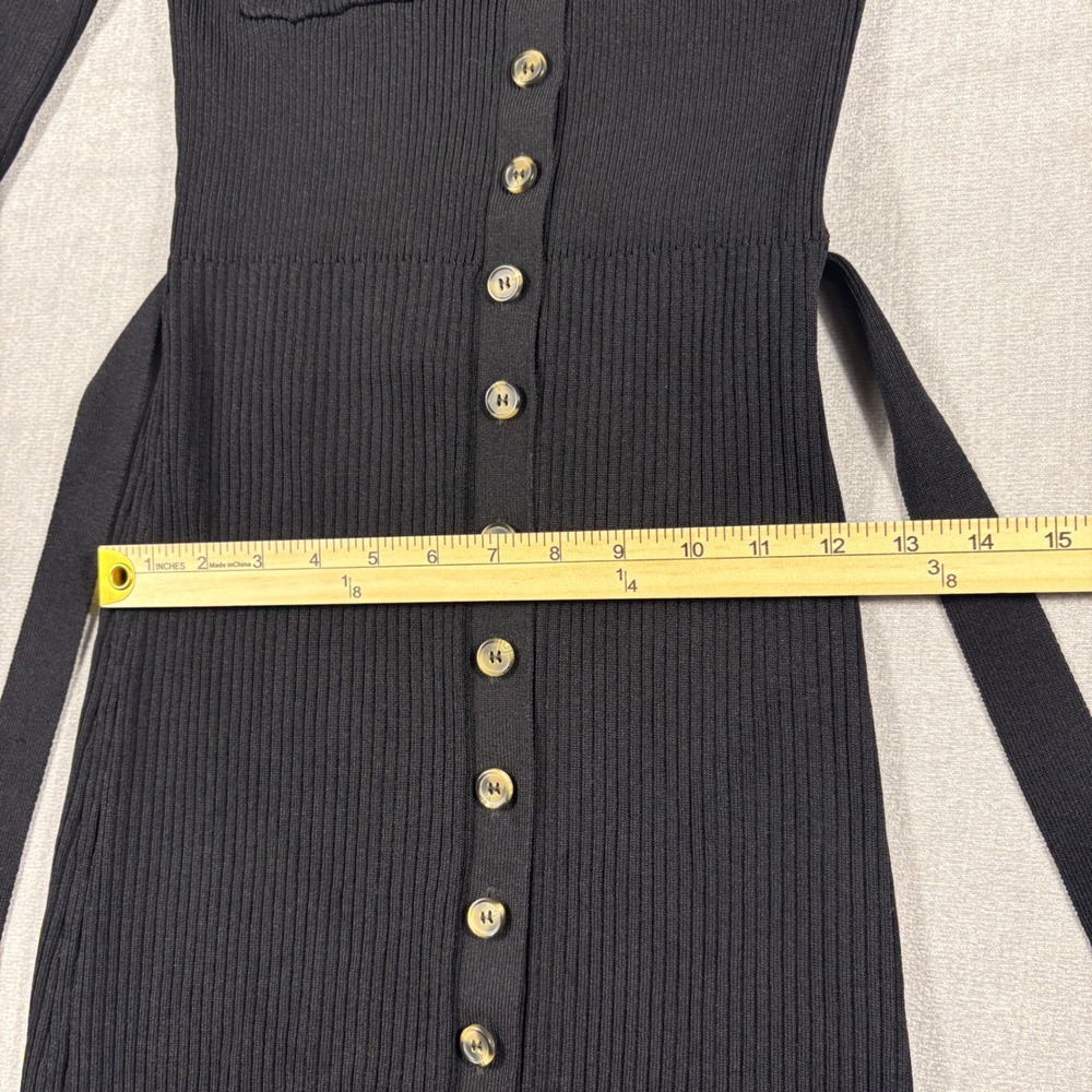 Zara Womens Black Ribbed Knit Button Down Midi Dress Long Sleeve Size L - Picture 13 of 14
